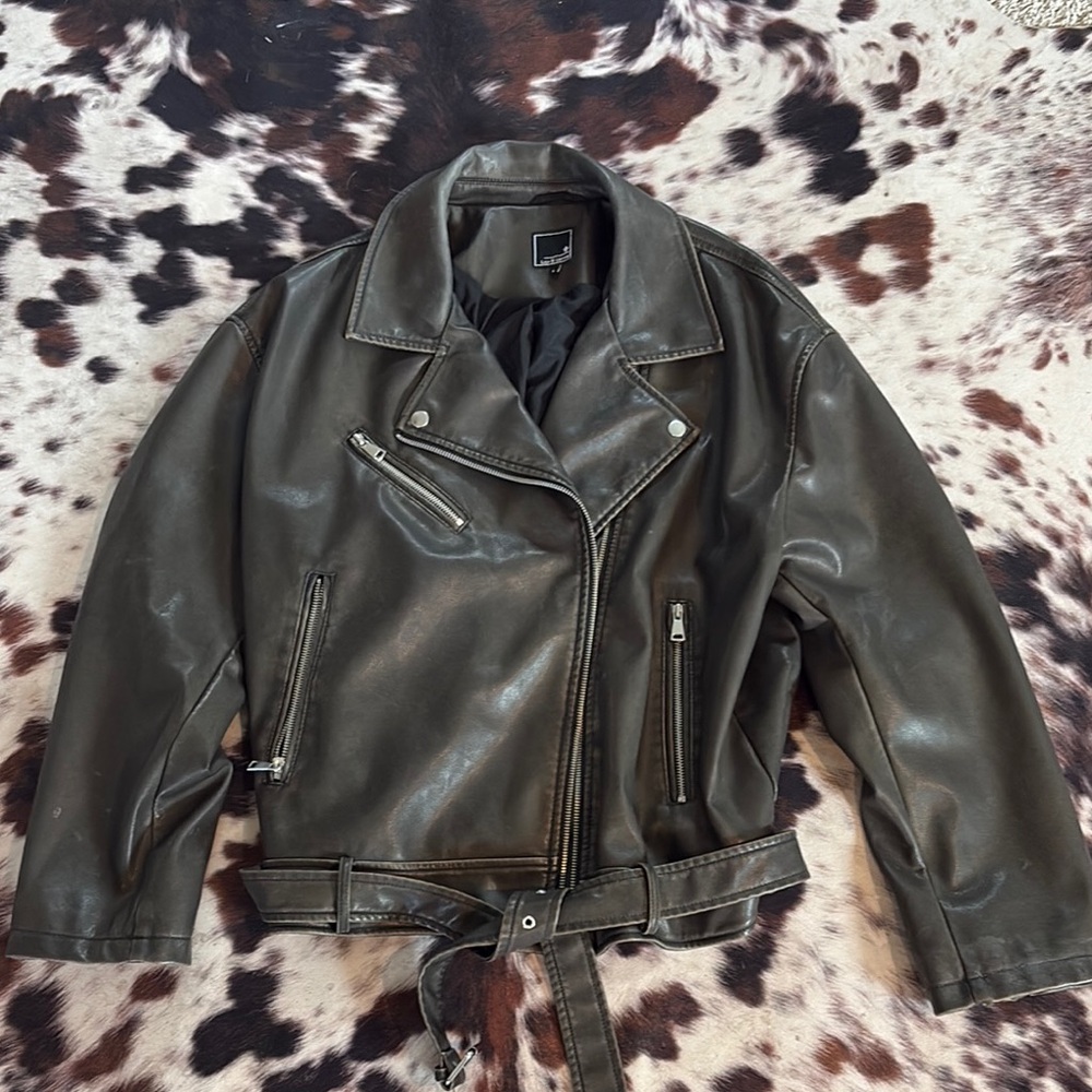 Lily and Lottie Faux Gunmetal Leather Jacket